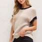 Contrast Trim Round Neck Cap Sleeve Knit Top