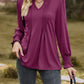 Ruched Notched Long Sleeve T-Shirt