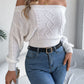 Cable Knit Off-Shoulder Long Sleeve Sweater