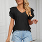 Eyelet Layered Flutter Sleeve V-Neck Knit Top