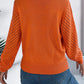 Openwork Round Neck Long Sleeve Knit Top