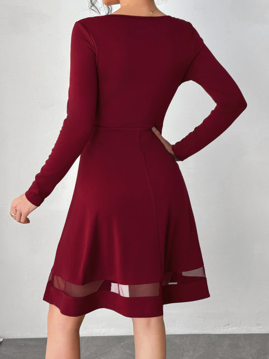 Square Neck Long Sleeve Mini Dress