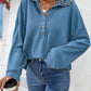 Half Button Collared Neck Long Sleeve Top