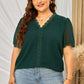 Plus Size Swiss Dot Spliced Lace V-Neck Blouse