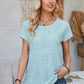 Eyelet Round Neck Rolled Short Sleeve T-Shirt