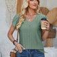 Decorative Button Eyelet V-Neck Short Sleeve T-Shirt