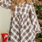 Full Size Plaid Collared Neck Balloon Sleeve Mini Shirt Dress