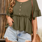 Frill Decorative Button Round Neck Half Sleeve Blouse