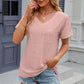 Eyelet V-Neck Short Sleeve T-Shirt