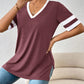 Contrast Trim V-Neck Short Sleeve T-Shirt