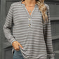 Striped Notched Long Sleeve T-Shirt