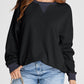 Waffle Knit Round Neck Long Sleeve T-Shirt