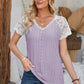 Eyelet V-Neck Lace Short Sleeve T-Shirt