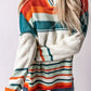 Contrast Striped Turtleneck Dropped Shoulder Sweater