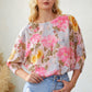 Floral Round Neck Three-Quarter Sleeve Top