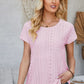Eyelet Round Neck Rolled Short Sleeve T-Shirt