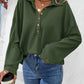 Half Button Collared Neck Long Sleeve Top