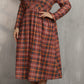 Plus Size Plaid Round Neck Long Sleeve Midi Dress