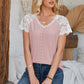 Eyelet V-Neck Lace Short Sleeve T-Shirt