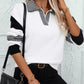 Striped Johnny Collar Drop Shoulder Sweater