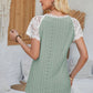 Eyelet V-Neck Lace Short Sleeve T-Shirt