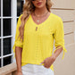 Eyelet Drawstring V-Neck Half Sleeve T-Shirt
