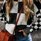 Checkered Round Neck Drop Shoulder Sweater