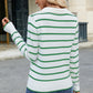 Striped Johnny Collar Long Sleeve Sweater