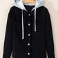 Drawstring Button Up Long Sleeve Hooded Jacket