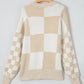 Checkered Round Neck Drop Shoulder Sweater