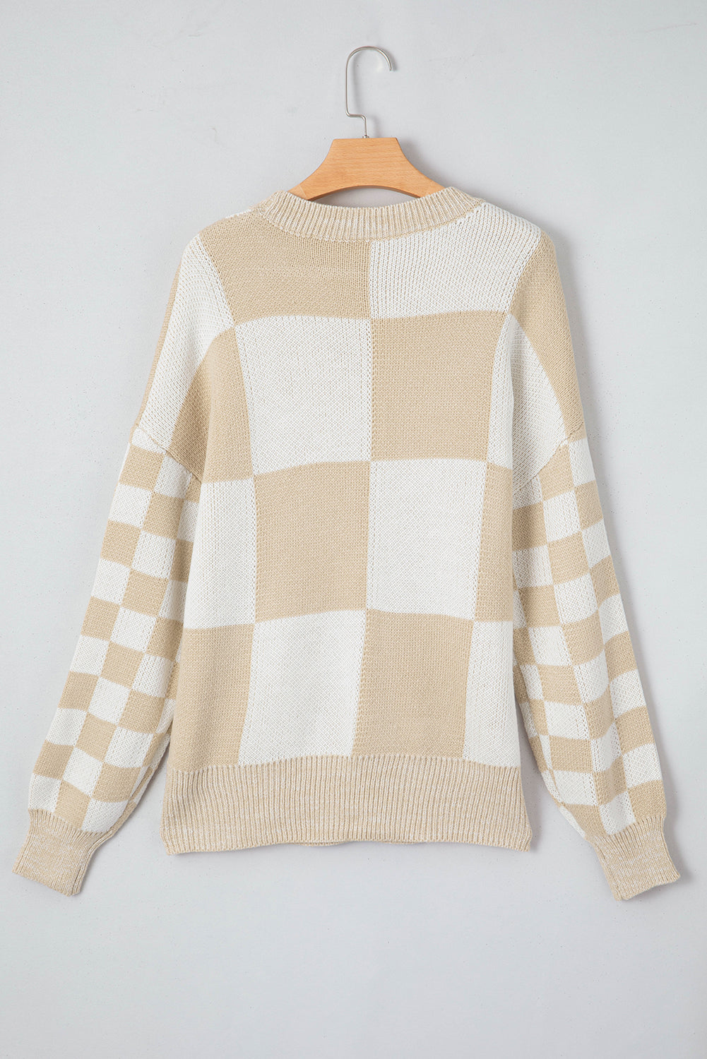 Checkered Round Neck Drop Shoulder Sweater