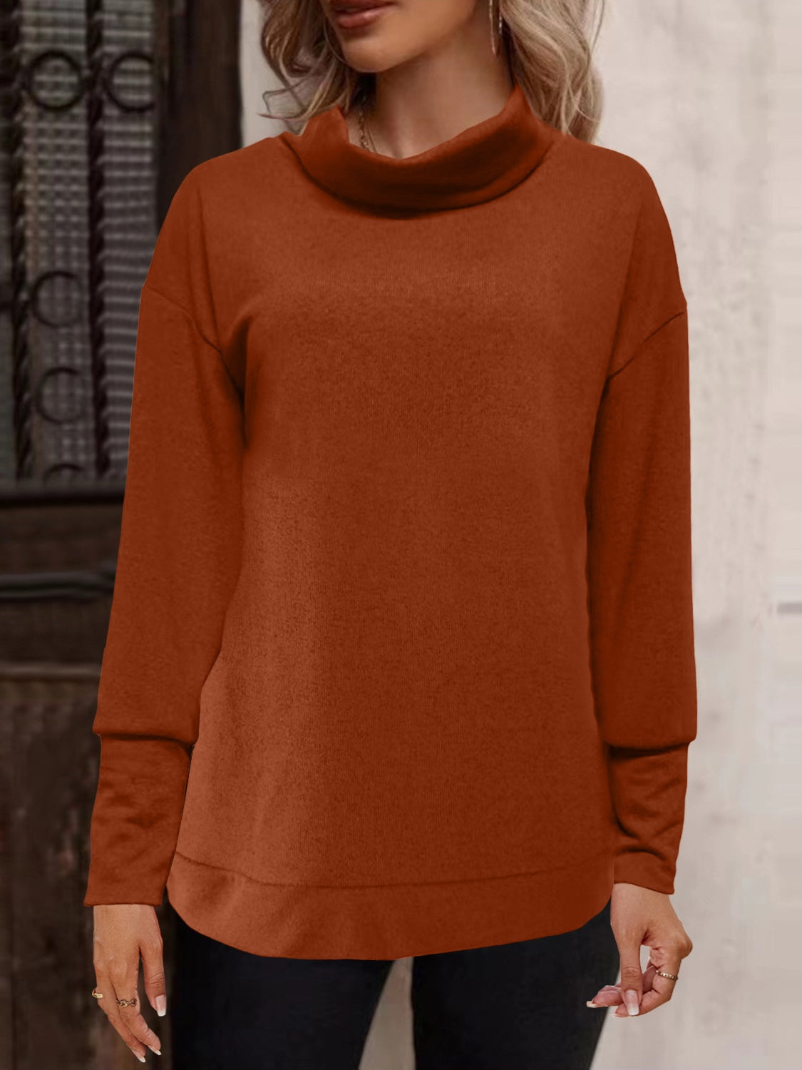 Full Size Mock Neck Long Sleeve T-Shirt