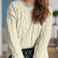 Cable Knit Round Neck Long Sleeve Sweater