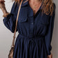 Drawstring Half Button Long Sleeve Dress