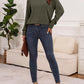 Ribbed V-Neck Long Sleeve T-Shirt