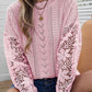 Openwork Round Neck Long Sleeve Sweater