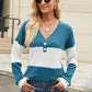 Contrast V-Neck Long Sleeve T-Shirt