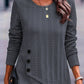 Decorative Button Round Neck Long Sleeve Top