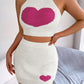 Heart Contrast Ribbed Sleeveless Knit Top and Skirt Set