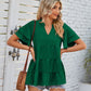 Tiered Notched Short Sleeve Blouse