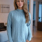 Cable-Knit Mock Neck Dropped Shoulder Sweater