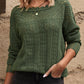 Openwork Round Neck Long Sleeve Knit Top