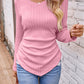 Full Size Ruched V-Neck Long Sleeve T-Shirt