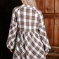 Full Size Plaid Collared Neck Balloon Sleeve Mini Shirt Dress