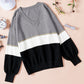 Color Block V Neck Long Sleeve Sweater