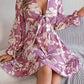 Tied Ruffled Printed Long Sleeve Dress