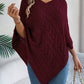 Cable-Knit Openwork Three-Quarter Sleeve Sweater