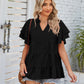 Tiered Notched Short Sleeve Blouse