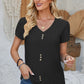 Decorative Button Eyelet V-Neck Short Sleeve T-Shirt