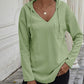 Drawstring Waffle Knit Long Sleeve Hooded Top